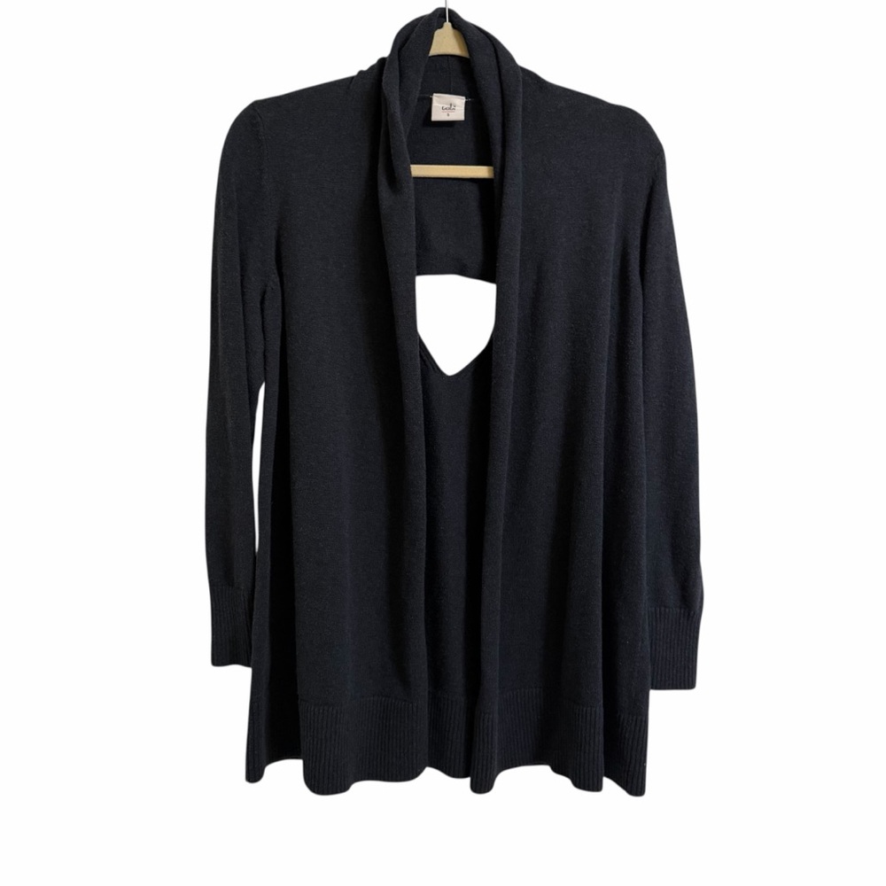 CAbi Dark Navy Blue Open Cardigan Sweater Keyhole Back Knit Size Small